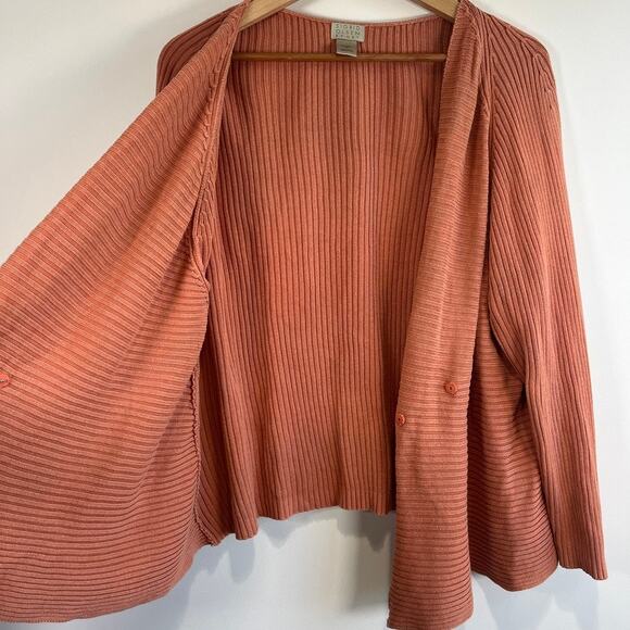 Sigrid Olsen Sport Ribbed Silk Blend Cardigan Rust Orange Waterfall Sweater 2X - Picture 12 of 15